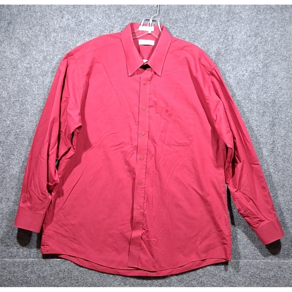 Pierre Cardin Mens Dark Pink Long Sleeve Button Down Dress Shirt 17.5 34/35